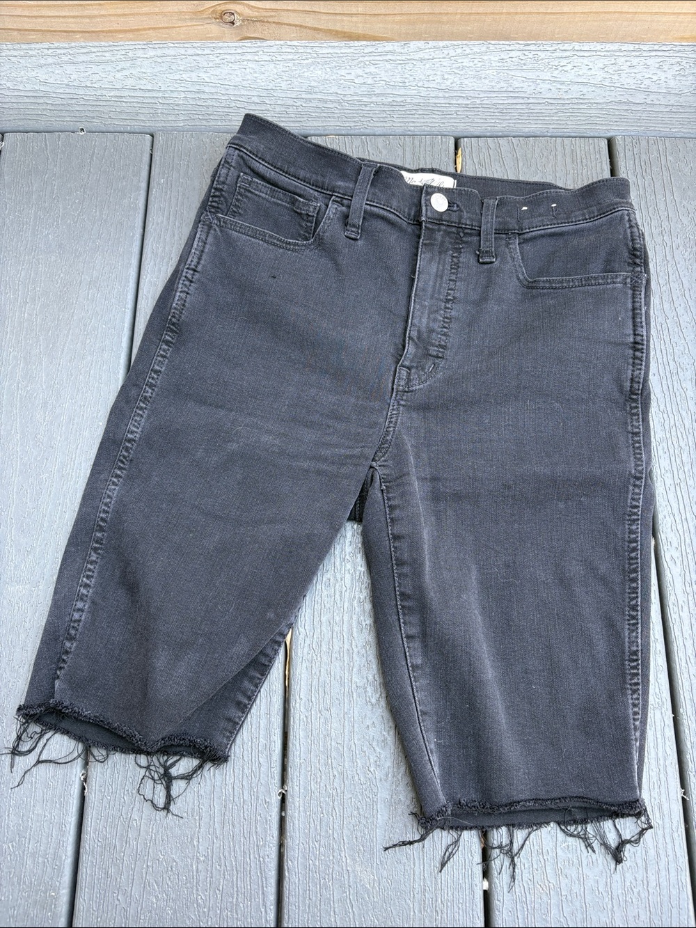 Madewell Black Denim Bermuda Shorts with Frayed Hem Size 27